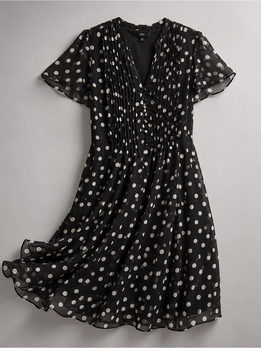 JBS Women Black & White Polka Dot Lined Midi Dress Flutter Sleeves – Size 16W